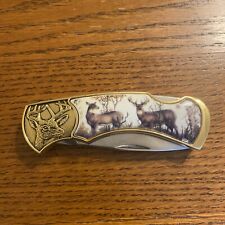 FRANKLIN MINT HUNTING KNIFE WILDLIFE WHITETAIL DEER SCENE No Case Fast Ship picture