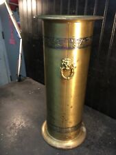 English Brass Lion Head  Umbrella Stand or Cane Holder -  21in 1920s Art Deco picture