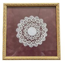 Vintage 9 X 9” Professionally Gold Framed  Alpharetta, GA 5” White Lacey Doily picture