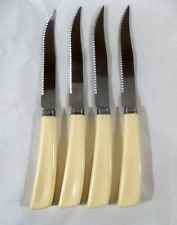 Vintage Quickut Set of 4 Stainless Steel Steak Knives w/ Ivory Bakelite Handles picture