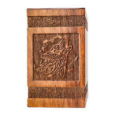 Displayex India Rosewood Engraved Wolf Urn for Ashes for Men , Cremation Urns picture