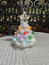 🎄WHITE Ceramic Christmas Tree Lighted Retro Ornament~Lit Star Topper So Cute picture