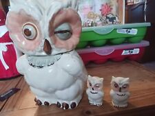 Vintage Shawnee Pottery Winking Owl Cookie Jar/salt & pepper 1940's Marked USA  picture