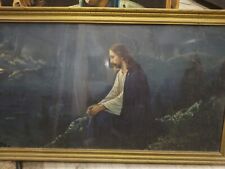 VINTAGE 16 X 32 JESUS PRAYING AT MOUNT OLIVE LITHOGRAPH PICTURE picture