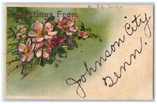 c1910's Greetings From Johnson City Indiana IN Flowers Embossed Glitter Postcard picture