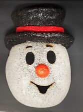 Vtg Melted Popcorn Plastic Frosty Snowman Head Christmas Porch Light Post Covers picture
