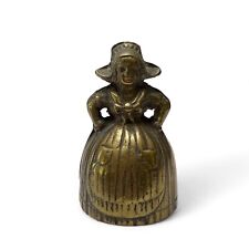 Vintage Solid Cast Brass Maiden Woman in Dress Bell Figurine picture