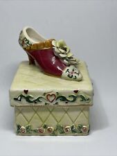 Lovely Vintage Porcelain Trinket Box with High-Heel Shoe, Flowers and Hearts  picture