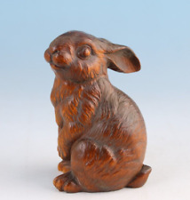 Chinese Boxwood Carved rabbit Exquisite Statue Wooden Figurine picture
