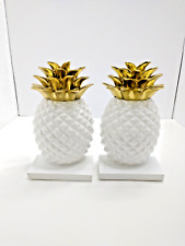 White Enamel Pineapple Bookends with Gold tops By Threshold  - Very Heavy picture