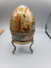 Enameled Cloisonne Brass Egg Trinket Box Brass Stand Made In India picture