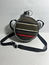 Vintage Round Metal Canteen Rustic Camping Trail / Cowboy Wool Nylon Strap picture