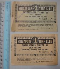 (Z1) 1963 Singapore Turf Club Lottery $1 Ticket x 2 picture
