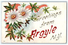 1909  Greetings From Embossed Glitter Flowers Argyle New York Vintage Postcard picture
