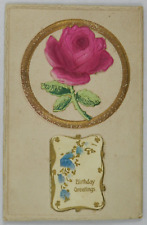 Foldout Birthday Greetings with Large Dark Pink Rose - Vintage Postcard picture