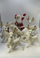 Vintage Holland Mold MCM Ceramic Santa & Sleigh 4 Reindeer Christmas Display HTF picture