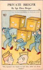 Vtg Private Breger WWII WW2 Unposted Linen Postcard Heavy Lifting Humor 1F02 picture
