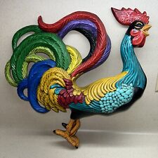 Vintage Chalkware Rooster Wall Art Retro Mid Century Kitchen Decor 15” Colorful picture
