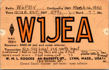 1940 W1JEA Lynn Massachusetts Ham Radio Amateur QSL Card Postcard Vtg picture