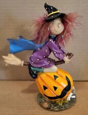 VTG • Halloween • Witch Riding Broom Over Pumpkin • Hand Painted Resin • Exc picture