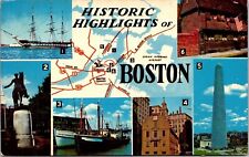 Historic Highlights Boston Multi View Old Ironsides Paul Revere Statue Postcard picture