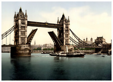 England. London & Suburbs. Tower Bridge (closed). Vintage Photochrome by P.Z,  picture