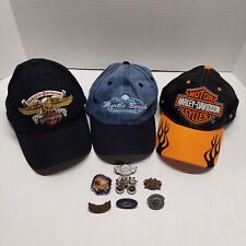 Lot Of 3 Harley-Davidson Cap/Hat  With Vintage Pins  picture