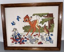 VINTAGE Bambi & Friends HANDMADE NEEDLEPOINT FRAMED PICTURE ART 12x15 picture