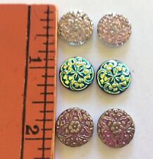 14mm Czech Glass Lilac Blue AB Pi SHANKLESS No Shank Cabochon Buttons 3COLORS #B picture