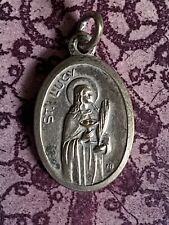 Vintage St Saint Lucy patron of blindness Sacred Heart of Jesus religious medal picture