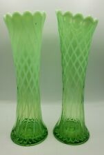 Pair Jefferson Green Opalescent Diamond & Oval Thumbprint Swung Vases c.1904 picture