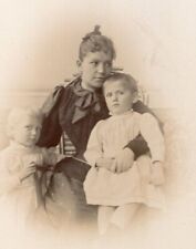 1890s Cabinet Card Photo Sweet Young Victorian Mother with Two Precious Children picture