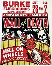 Wall of Death Motorcycle Racing Poster  Burke Vt Daytona Poster Ad 1950s    picture