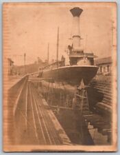 Steamship In Dry Dock Boat Ship Original Antique Photograph picture