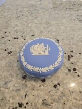 Wedgwood Blue Jasperware Round Scalloped Trinket Dresser Box Lid England picture