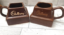 2 Rare CADBURY Chocolate Chunk Square Coffee Tea Mug Cup Collectible 70s Set picture
