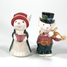 2ct Vintage Korea Napcoware Christmas Mice Mouse Girl Boy Porcelain 1787 picture