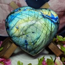 Beautiful Big Flashy Labradorite Crystal Heart Carving 19cm 2.32kg & Stand picture