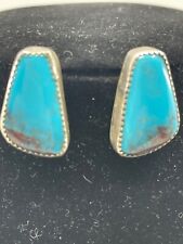 VTG Native American Navajo sterling silver Turquoise pierce Earrings Makers Mark picture
