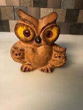Owl & Two Baby Owls Painted Brown Matte Ceramic Figurine Gold Eyes 4