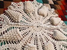 Beautiful Vtg Hand-Crocheted Large White Doily Raised Grapes  30 Inches Clean  picture