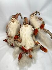 Lot of 3 Handmade Crafted Wizards, Christmas Style, White Beards with Hats picture