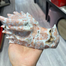 2.52lb Natural Pink Agate Quartz Carved Dragon Head Skull Crystal Energy Gift picture