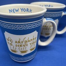 New York City Greek Diner Ceramic Coffee Mug PAIR 