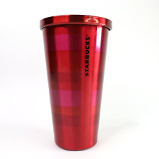 2014 Starbucks Stainless Steel 16oz Coffee Cold Cup Tumbler Red with Pink Stripe picture