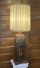 Vtg Spanish Revival Table Lamp w/Candles-Wood Antiqued Brass Stained Glass MJW picture