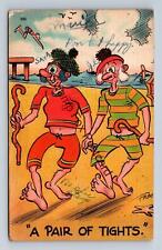 Postcard A Pair of Tights 2 Men Beach Canes Humor Linen picture