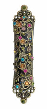 Michal Golan Doves & Flowers Handmade Mezuzah Black and Gold w/ Rainbow Crystals picture