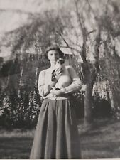 Vintage FOUND Photo Woman & SIAMESE CAT 1955 picture
