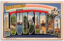 GREETINGS FROM LOUISIANA  Large Letter Linen CURT TEICH Postcard picture